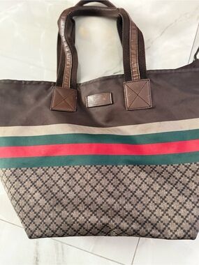 Gucci Brown Diamante Tote with Red and Green  🍒 lined